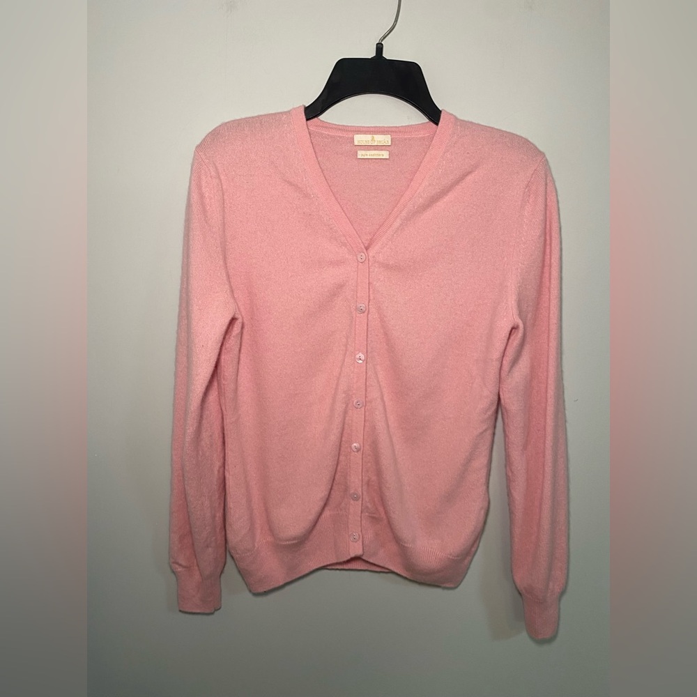 House of Bruar 100% Cashmere Baby Pink V-Neck Cardigan Size EU 38